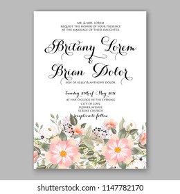 Romantic peach orange dahlia chrysanthemum peony greenery bouquet bride wedding invitation template design Vector floral background party celebration bridal baby shower congratulation greeting card