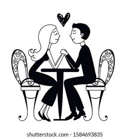 Romantic people in the restaurant vector illustration isolated on white background