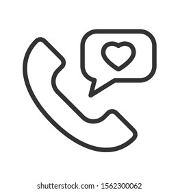 Romantic phone call outline vector icon isolated on white background. Love stock vector illustration. Romantic love and valentine day line vector icon for web, mobile app, ui, printed products