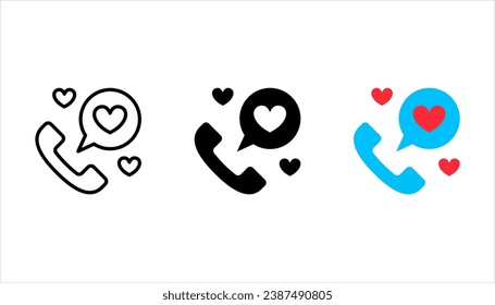 Juego de iconos vectoriales de la llamada de teléfono romántico, icono de vectores de línea de día romántico y de amor romántico para web, aplicación móvil, ui, ilustración vectorial sobre fondo blanco
