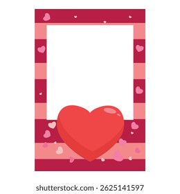 Romantic photo frame featuring red and pink stripes and decorated with hearts, perfect for valentine's day designs