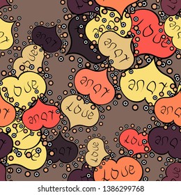 Romantic phrase. Vector. Hand drawn colorful. Seamless. Typography lettering poster. For greeting cards, Valentines Day, Mothers Day, Woman':s Day, wedding cards on black, brown and yellow colors.