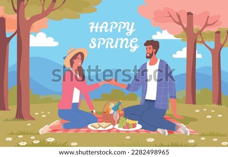 Romantic picnic coupe date in the spring park