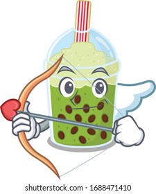Imagen romántica del personaje de dibujos animados matcha burbuja teñido de Cupido con flecha y alas