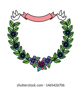 romantic pigeon with flowers ribbon decoration vector illustration