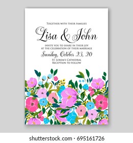 Romantic pink anemone peony bouquet bride wedding invitation template design. 