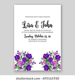 Romantic pink anemone peony bouquet bride wedding invitation template design. 