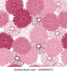 Romantic pink aster flower heads seamless pattern hand drawn in Scandinavian outline style