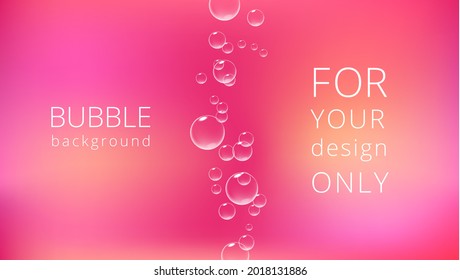 Romantic pink background with fizzing bubbles. Valentine card template. Vector realistic illustration.