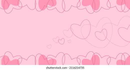 Romantic pink background with hearts. Vector banner flyer happy valentine's day. Vector illustration for holiday design.