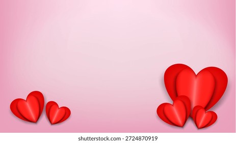 Fondo rosa romántico con Formas rojas del corazón y tema suave de San Valentín