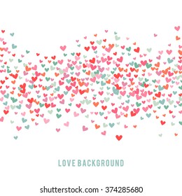 Romantic pink and blue heart background. Vector illustration for holiday design. Many flying hearts on white background. For wedding card, valentine day greetings, lovely frame.