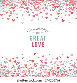 Romantic pink and blue heart background. Vector illustration for holiday design. Many flying hearts on white background. For wedding card, valentine day greetings, lovely frame.