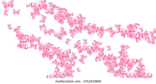 Romantic pink butterflies abstract vector illustration. Summer beautiful moths. Decorative butterflies abstract fantasy background. Sensitive wings insects patten. Nature beings.