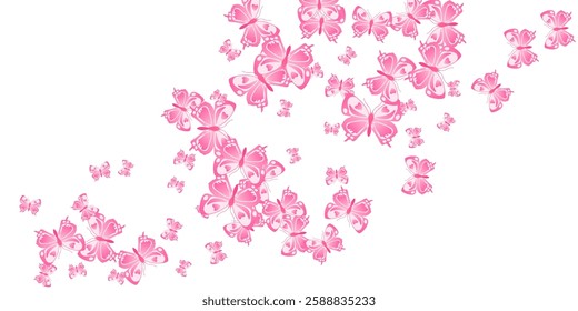 Romantic pink butterflies abstract vector illustration. Summer beautiful moths. Fancy butterflies abstract fantasy wallpaper. Gentle wings insects patten. Tropical creatures.