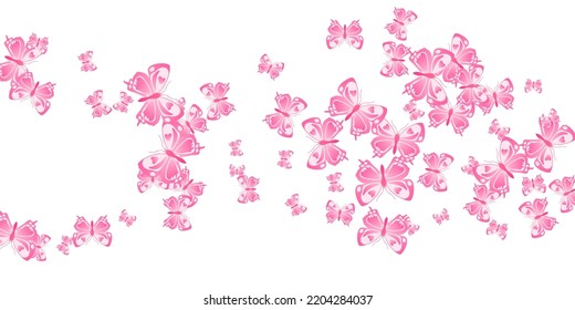 Romantic Pink Butterflies Cartoon Vector Background. Summer Cute Moths. Simple Butterflies Cartoon Dreamy Wallpaper. Delicate Wings Insects Patten. Garden Creatures.