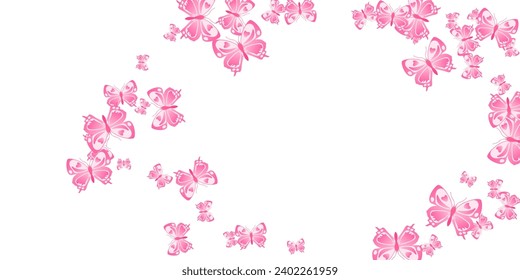 Romantic pink butterflies cartoon vector background. Spring cute moths. Detailed butterflies cartoon dreamy illustration. Delicate wings insects graphic design. Nature beings.