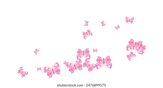 Fondo de Vector de dibujos animados de mariposas rosas románticas. Primavera lindas polillas. Mariposas decorativas de dibujos animados Fondo de pantalla de ensueño. Patrón de alas sensibles de insectos. Seres frágiles.