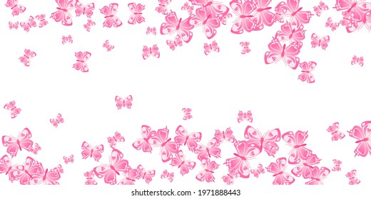 Romantic pink butterflies flying vector background. Spring little insects. Simple butterflies flying dreamy illustration. Gentle wings moths patten. Fragile creatures.