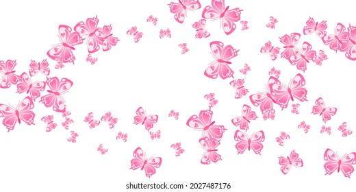 Romantic pink butterflies flying vector illustration. Summer little moths. Fancy butterflies flying dreamy wallpaper. Sensitive wings insects patten. Tropical creatures.