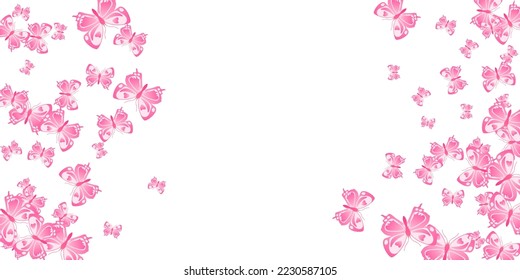 Romantic pink butterflies flying vector background. Spring little moths. Wild butterflies flying children wallpaper. Sensitive wings insects graphic design. Fragile creatures.