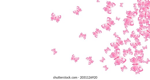 Romantic pink butterflies isolated vector background. Spring pretty insects. Simple butterflies isolated dreamy wallpaper. Gentle wings moths patten. Nature creatures.