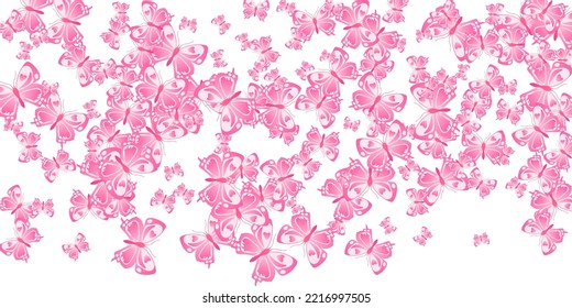 Romantic pink butterflies isolated vector wallpaper. Spring ornate insects. Fancy butterflies isolated fantasy illustration. Delicate wings moths patten. Tropical beings.