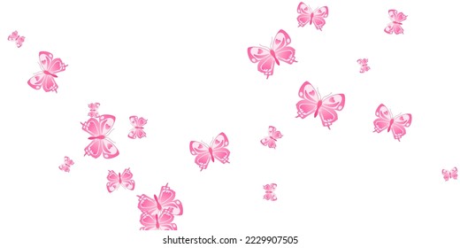 Romantic pink butterflies isolated vector wallpaper. Summer little insects. Wild butterflies isolated baby background. Tender wings moths patten. Tropical creatures.