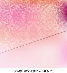 Romantic pink card or invitation background with nice decorative pattern and place for your text. Fully editable.