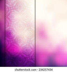 Romantic pink card or invitation template with nice decorative pattern and blurry background.