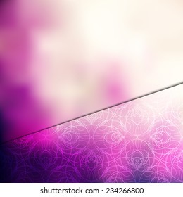 Romantic pink card or invitation template with nice decorative pattern and blurry background.
