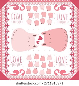 Patrón lindo del gato rosado romántico 