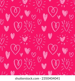 Romantic Pink Chalk Hearts Seamless Pattern