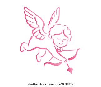 Romantic Pink Cupid Valentine Silhouette Symbol