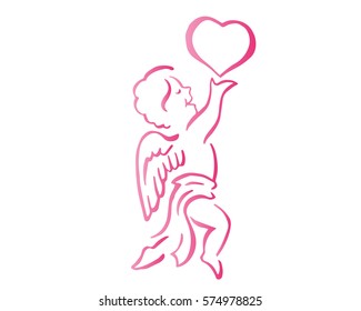 Romantic Pink Cupid Valentine Silhouette Symbol