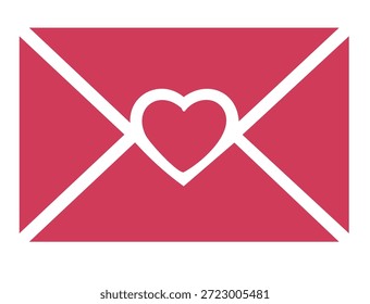 Sobre rosa romántico con icono de corazón para invitación de boda y mensaje de amor