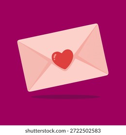 Romantic pink envelope with a vibrant red heart seal, symbolizing love, affection, and heartfelt messages for special occasions like Valentine's Day