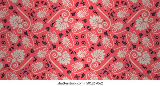 Romantic pink fancy seamless pattern in floral style. Plain mosaic repeatable backdrop. Bright, graphic design for carpet, banner, page fill or other purpose.