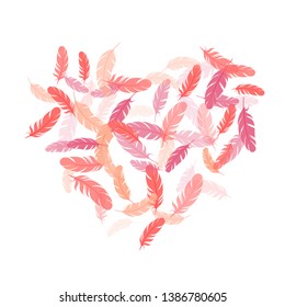 Romantic pink flamingo feathers vector background. Quill plumelet silhouettes illustration. Detailed majestic feather on white design. Plumage trendy fashion shower decor.