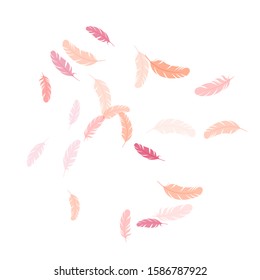 Romantic pink flamingo feathers vector background. Falling feather elements soft vector design. Easy plumelet ethnic indian graphics. Plumage fluff dreams symbols.
