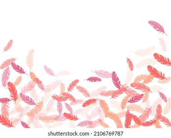 Las plumas rosadas románticas de flamingo son de fondo vectorial. Diseño vectorial suave de elementos de plumas que caen. Fáciles gráficas indias étnicas de plumelet. El plumaje fluff sueña los símbolos.