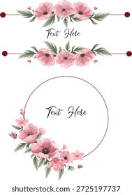 Colección romántica de marcos florales rosas y fronteras para el día de San Valentín. Elegante Anémona Rosa Elementos Botánicos para Tarjetas de Felicitación e Invitaciones de San Valentín. Una hermosa colección de Elementos florales rosados dibujados a mano, perfecto para crear tarjetas de felicitación románticas del Día de San Valentín, invitaciones de boda y marca de tema de amor. Ilustración vectorial de alta calidad con elegantes detalles botánicos