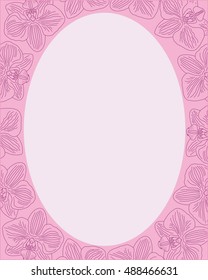 Romantic pink frame with purple orchids vector design template with blank space for text and images