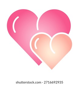 Icono romántico de doble corazón de gradiente rosa para el Día de San Valentín, que simboliza el amor, la pasión y la celebración. Perfecto para proyectos de diseño festivo y activos digitales