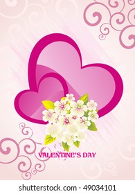 romantic pink heart background with blossom bunch