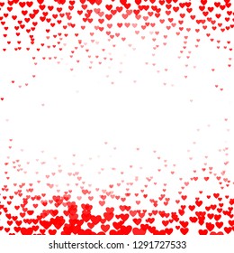 Romantic pink heart background. Vector illustration for holiday design. Many flying hearts on white pattern. For wedding card, valentine's day greetings