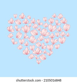 Romantic pink heart with floral elements
