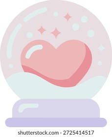 Corazón rosa romántico dentro del globo de nieve con estrellas brillantes Ilustración vectorial