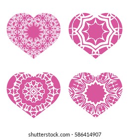 Romantic Pink Heart Set Isolated on White Background.  Image Suitable for Laser Cutting. Symbol of Valentines Day.