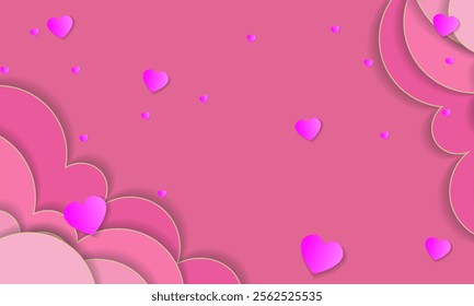 Romantic pink heart-filled background featuring a soft abstract cloud-like border, ideal for amore-themed cards, invitations, or romantic scenarios embedding love and passion through design.